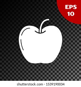 White Apple icon isolated on transparent dark background. Fruit with leaf symbol.  Vector Illustration