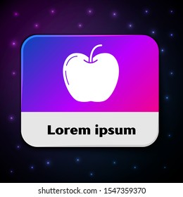 White Apple icon isolated on black background. Fruit with leaf symbol. Rectangle color button. Vector Illustration