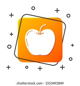 White Apple icon isolated on white background. Fruit with leaf symbol. Orange square button. Vector Illustration