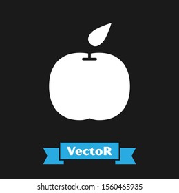 White Apple icon isolated on black background. Fruit with leaf symbol.  Vector Illustration