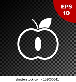 White Apple icon isolated on transparent dark background. Fruit with leaf symbol.  Vector Illustration