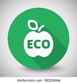 White Apple icon with long shadow on green circle