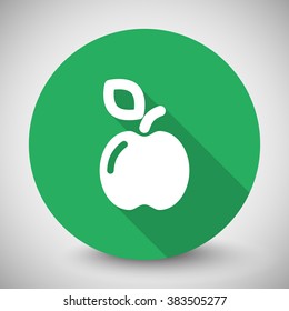 White Apple icon with long shadow on green circle