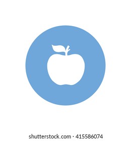 White apple icon vector illustration. Blue circle. Blue button