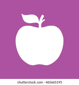 White apple icon vector illustration. Purple background