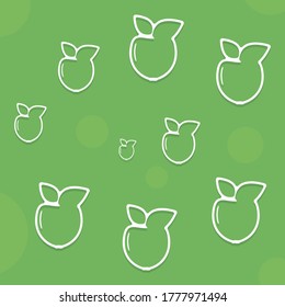 Manzanas blancas con sombra sobre fondo verde con bokek