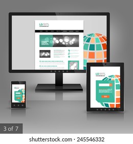 White application template design for corporate identity with green digital globe. Stationery set