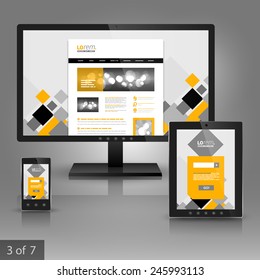 White application template design for corporate identity with gray and yellow geometric elements. Stationery set
