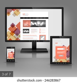 White application template design for corporate identity with red and purple geometric elements. Stationery set