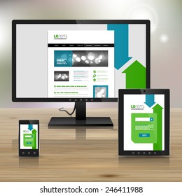 White application template design for corporate identity with blue and green arrows. Stationery set