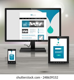 White application template design for corporate identity with blue drop. Stationery set