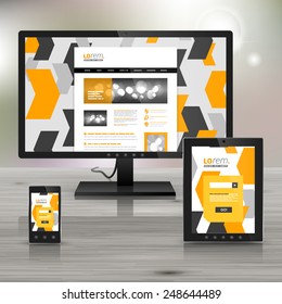 White application template design for corporate identity with black and yellow geometric elements. Stationery set