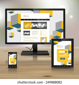 White application template design for corporate identity with yellow cubes. Stationery set