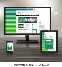 White application template design for corporate identity with blue and green lines. Stationery set