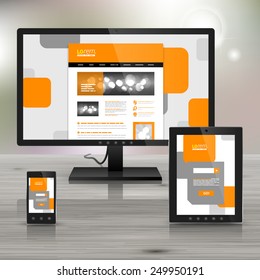 White application template design for corporate identity with orange and gray square shapes. Stationery set