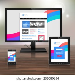 White application template design for corporate identity with blue and red stripes. Stationery set