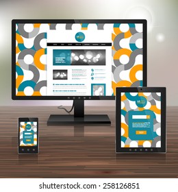 White application template design for corporate identity with orange and blue round pattern. Stationery set