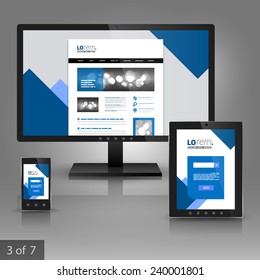 White application template design for gadgets with blue square elements. Elements of stationery.