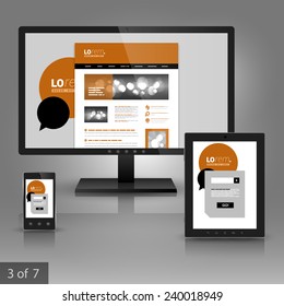 White application template design for gadgets with brown and black dialog clouds. Elements of stationery.