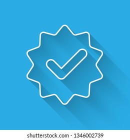 White Approved or certified medal with ribbons and check mark icon isolated with long shadow. Vector Illustration