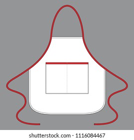 White Apron Design With Red Edging Vector on Gray Background.