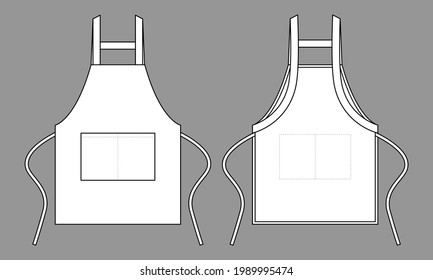 White Apron with H-Strap Style Template on Gray Background. Front and Back Views, Vector File.