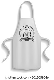 White aprons near cooking symbols. Clothes for work in kitchen, protective element of clothing for cooking. Chef clothing with long straps. Aprons next to icons of kitchen utensil, toque