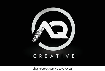 White AQ Brush Letter Logo Design with Black Circle. Creative Brushed Letters Icon Logo.