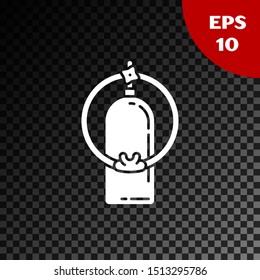 White Aqualung icon isolated on transparent dark background. Oxygen tank for diver. Diving equipment. Extreme sport. Sport equipment.  Vector Illustration