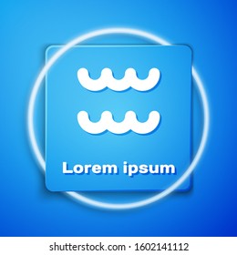 White Aquarius zodiac sign icon isolated on blue background. Astrological horoscope collection. Blue square button. Vector Illustration