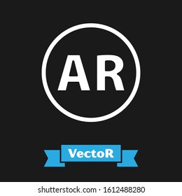 White Ar, augmented reality icon isolated on black background.  Vector Illustration