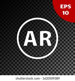 White Ar, augmented reality icon isolated on transparent dark background.  Vector Illustration
