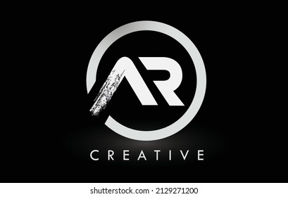 White AR Brush Letter Logo Design with Black Circle. Creative Brushed Letters Icon Logo.