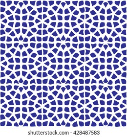 White Arabic ornament on blue background. Seamless pattern.