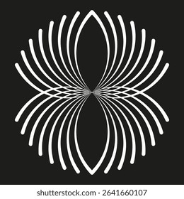 White arc illusion. Curved symmetrical shape. Black radial background. Abstract vector form.