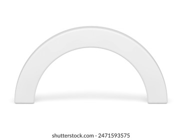 Arco blanco columna curvada entrada geométrica puerta de salida elemento 3d Ilustración vectorial realista. Diseño minimalista de la decoración de la figura del rendimiento de la publicidad de la base básica del arco con la sombra