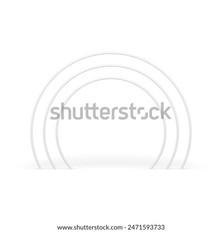 White arch level circle geometric entrance gate glossy 3d element realistic vector illustration. Premium archway round geometry multilevel basic construction decor design for presentation front view