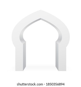 White arch for window or doorway design, realistic 3d arc element on template background. Archway isolated, vector illustration