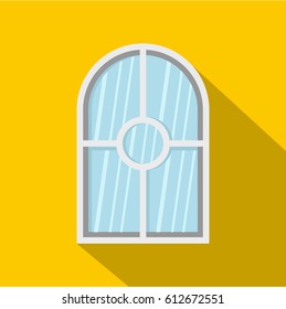 White arched window icon. Flat illustration of white arched window vector icon for web isolated on yellow background