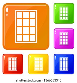 White arched window icons set collection vector 6 color isolated on white background