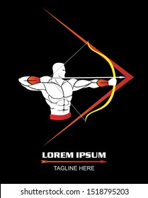 white archer combine with big arrow head icon at the black background 