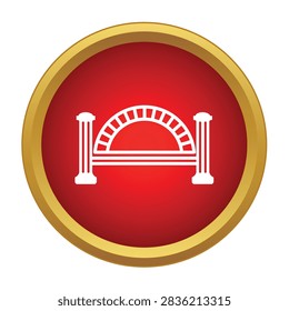 White architectural arch icon with connecting columns on a red background