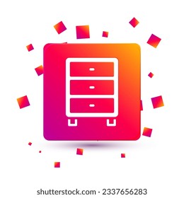 White Archive papers drawer icon isolated on white background. Drawer with documents. File cabinet drawer. Office furniture. Square color button. Vector