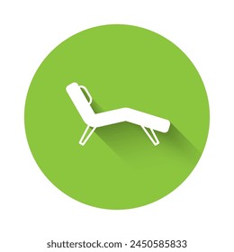 White Armchair icon isolated with long shadow background. Green circle button. Vector