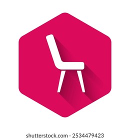 White Armchair icon isolated with long shadow. Pink hexagon button. Vector