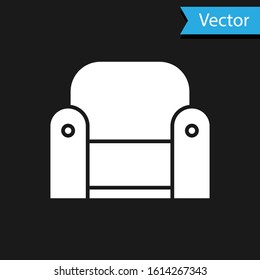 White Armchair icon isolated on black background.  Vector Illustration