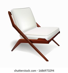 
White armchair in retro style. Vector illustration of furniture. Isolated element of the interior.