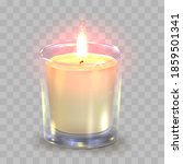 White aromatic, scented candle in a glass cup isolated on transparent background. Holiday illustration for postcard, banner, cards, decor, design, arts, advertising.