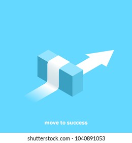 White arrow and a barrier in their path, an isometric image