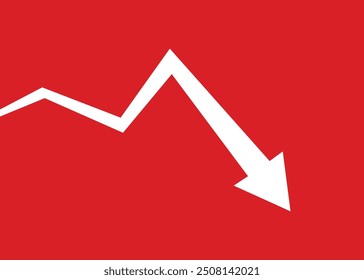 weißer Pfeil Business-Graph nach unten gehen auf rotem Hintergrund darstellen Verlust